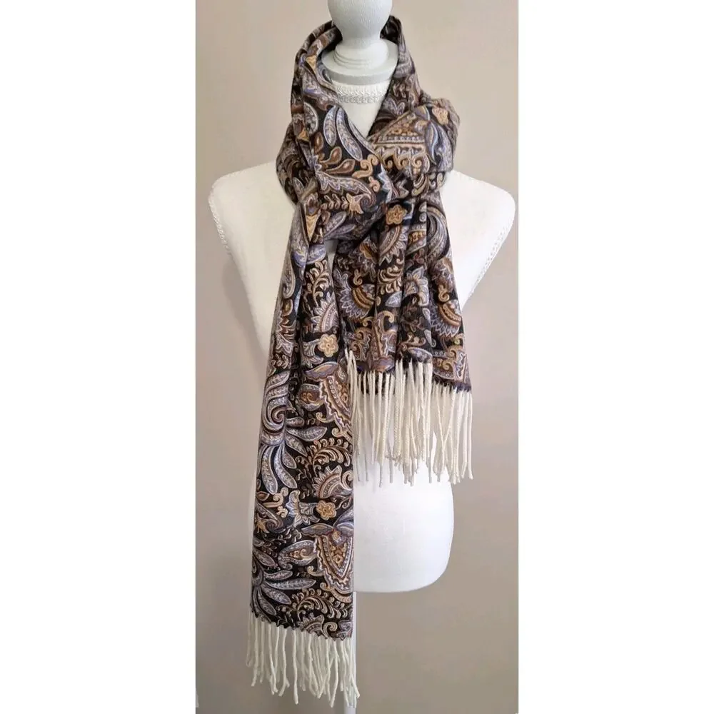 J.McLaughlin Reversible 100% Cashmere Scarf Paisley/Herringbone 26